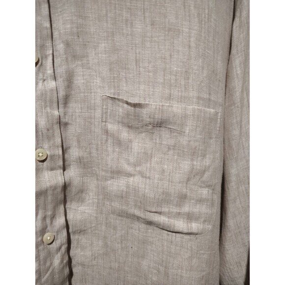 Tasso Elba Men's Luxury Linen Casual Button Up Shirt Long Sleeve Tan Size XL - Picture 5 of 7